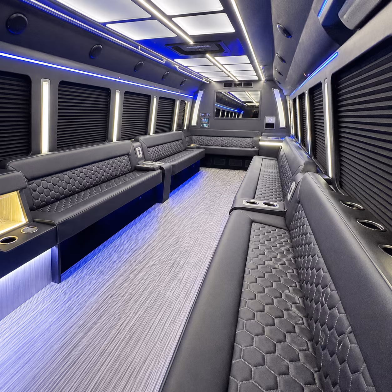 Passenger watching the Denver scenery during a regional party bus road trip